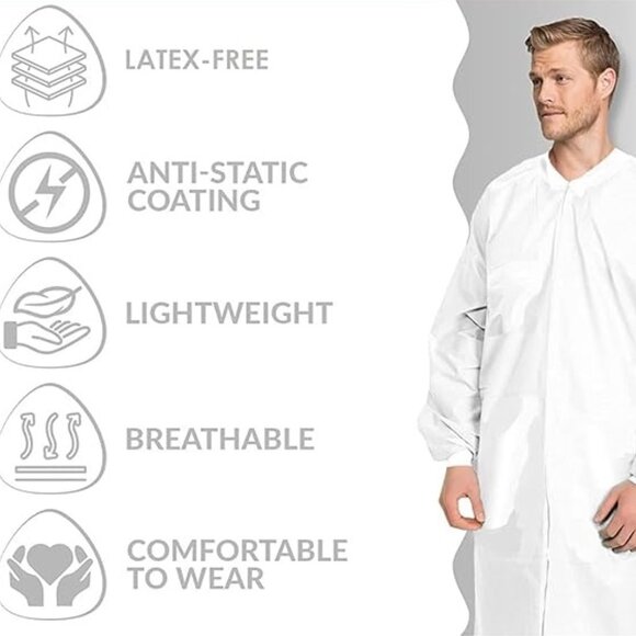 Disposable Polypropylene Lab Coats – Small to XXL, White - Picture 2 of 9